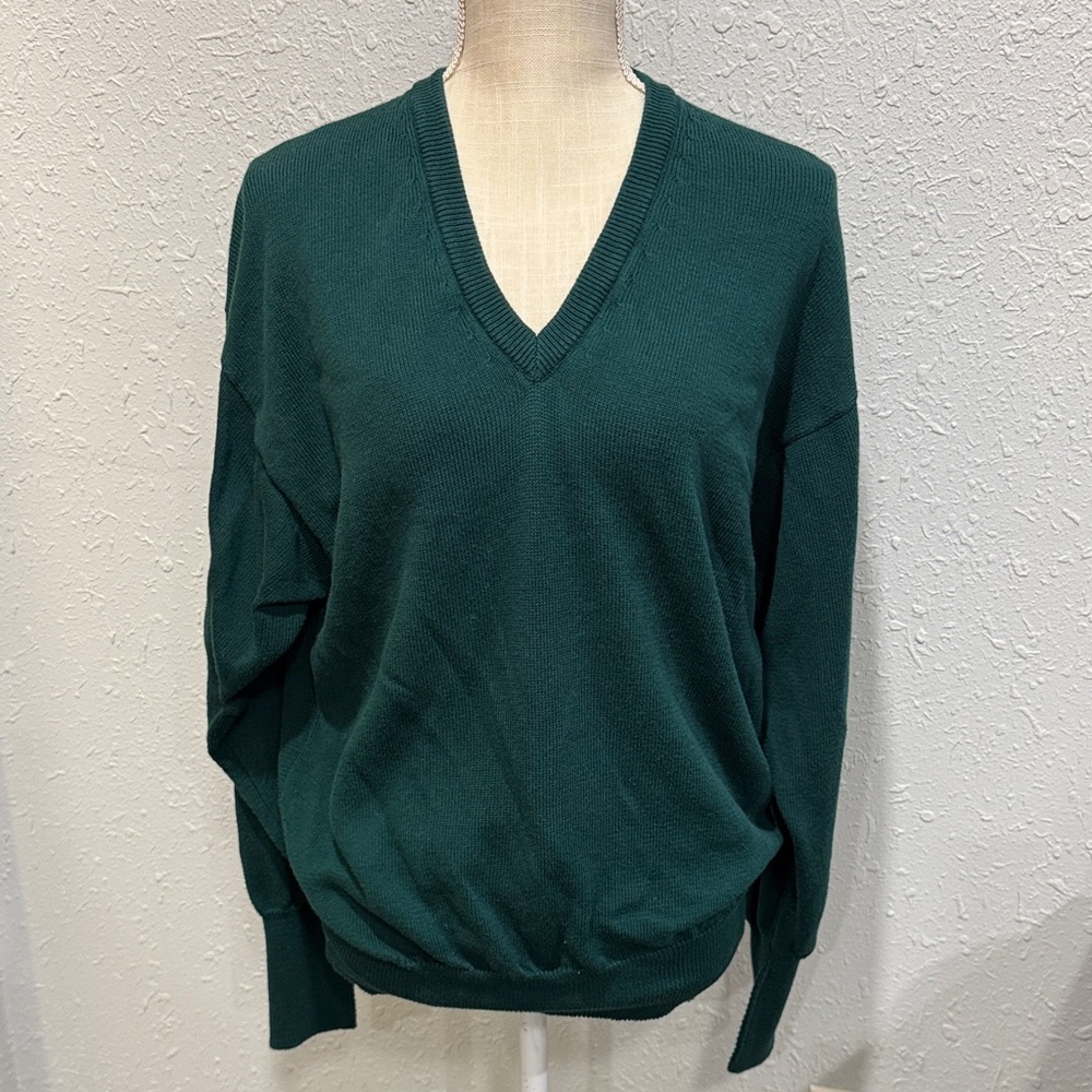Clark Gregory 100% Cotton‎ Women Green V-Neck Sweater Top Preppy Golf Tennis